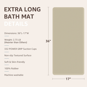 OTHWAY Bathtub <strong>Mat</strong> Non Slip Extra Long Rubber <strong>Bath</strong> <strong>Mat</strong> Tub Machine Washable Shower Anti Slip <strong>Mat</strong> 332 Strong Suction Cups <strong>Brown</strong> - Product Image 4