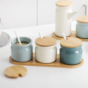 Ceramic Kitchen Seasoning Jars, Seasoning Box <strong>Set</strong> Storage Jars for Seasonings, Seasoning Sauce Jars, Salt Jars, Oil Bottles - Product Image 1