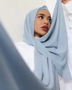 Wholesale High Quality Chiffon Shawl Muslim Georgette Scarf Solid Plain Bubble Chiffon Hijab