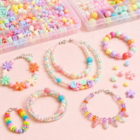 Kit de fabrication de bijoux en perles acryliques DIY pour enfants - Formes pastel et vives avec boîte de rangement