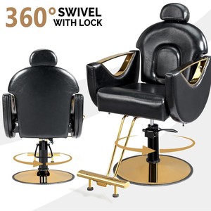 Sillón de Barbería Hidráulico con Altura Ajustable, Base Dorada, para Uso en Salón, Silla de Peluquería Comercial, Color Negro HZ889922C - Product Image 3