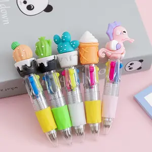 Mini stylo à bille 4 en 1 multicolore Cartoon Kawaii food Animal fruit Rétractable Pen Stationery Gift School Office Supplies