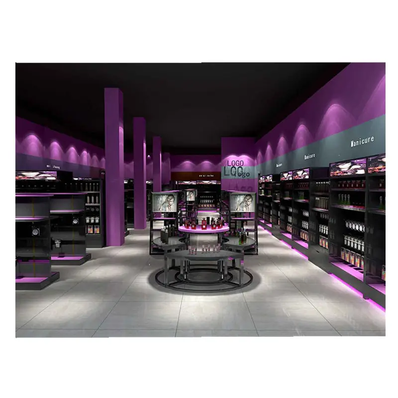 Purple Cosmetic Display Furniture Skincare Shop Design Makeup Display Cabinets for Sale