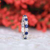 Cincin Perak Sterling 925 Mewah dengan Batu Safir Biru CZ |   Perhiasan Cubic Zirconia Berkualitas Tinggi dengan Harga Grosir