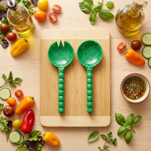 Ensemble de couverts et ustensiles de service en résine pour salade, grand format, cuillère, fourchette, résistant au lave-vaisselle, sans BPA, sans plomb, logo personnalisé, compatible micro-ondes - Product Image 1