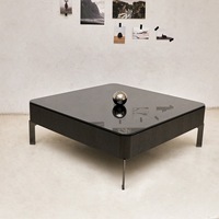 Table basse en verre carrée minimaliste moderne d'usine de la Chine avec cadre en bois de stockage pour le salon