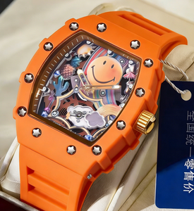 Relojes de Cuarzo para Hombre de Diseño Personalizado al por Mayor de Fábrica RM, Relojes Vintage con Carátula de Aleación en Forma de Sonrisa, Correa de Silicona, Resistentes al Agua - Product Image 6