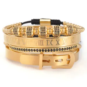 F187 ensembles de bijoux bracelet en acier inoxydable 4 pièces/ensemble chiffre personnalisé Royal manchette charme romain Bracelets pour hommes