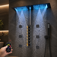 Ensemble de douche thermostatique encastré Weihao noir mat avec LED à changement de couleur, télécommande, kit de douche pour salle de bain