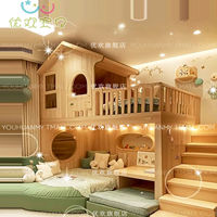 Lit superposé en bois massif pour enfants, style maison d'arbre, double taille, multifonctionnel, avec bureau surélevé sur mesure