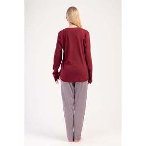 KADIN INTERLOK XXL O YAKA UZUN KOL ETEGI OVAL PIJAMA TAKIM - สีแดงเข้ม - สีแดงเข้ม - Product Image 4