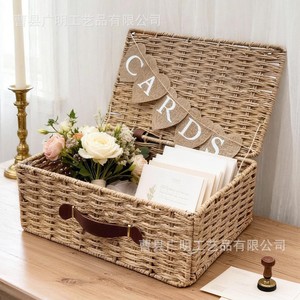 <b>Wedding</b> <b>Card</b> <b>Box</b> Woven Storage Basket Rectangle Shape For Gift <b>Cards</b> Baby Shower Bridal Party Use - Product Image 3