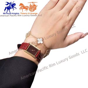 Reloj de Lujo Retro para Mujer, Correa de Cuero Genuino, Reloj de Cuarzo Cuadrado de Aleación, Reloj de Pulsera Ejecutivo para Mujer, Estilo Cartier - Product Image 5