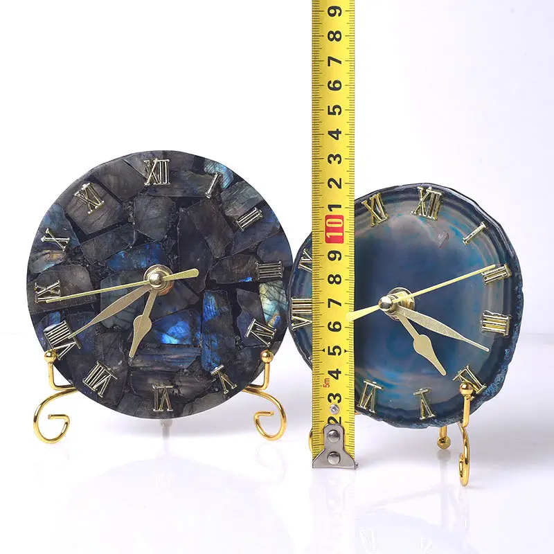 Relógio de parede/relógio de mesa de ágata azul HY Druzy | Porta-copos de pedra | Porta-copos de quartzo relógio de ágata natural