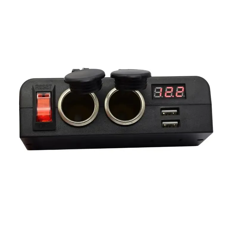 Car Camping Accessories 2 Hole 12V Dc Power Supply Outlet Box Cigarette Lighter Socket Splitter With Swith USB Charger Ports