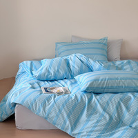 Ensemble de literie rayé imprimé numériquement 100% coton, 4 pièces, housse de couette en pur coton + drap plat ou drap-housse + ensemble de taies d'oreiller