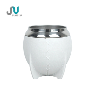 Vaso de acero inoxidable de grado alimenticio 304 de doble pared, taza de café envuelta en cuero, té, Yerba <span class=keywords><strong>Mate</strong></span> con pajita Bombilla - Product Image 2