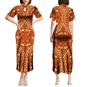 chinese dress ladies Short sleeve mid-length mermaid dress with houndstooth pattern  Sofiq