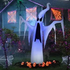 Balon hantu putih dengan lampu LED untuk dekorasi pesta Halloween menyeramkan dan menyenangkan baru