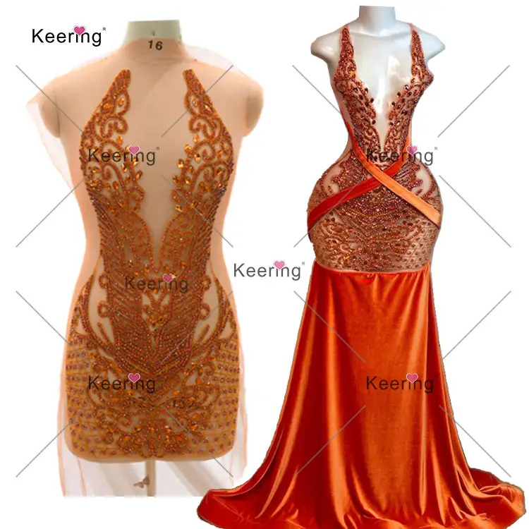 WDP-395 Keering tasarım Pageant elbise paneli şampanya korse turuncu elbise aplike taklidi mağaza
