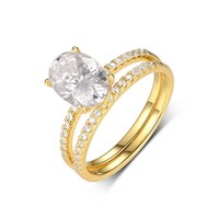 Bague de fiançailles en argent sterling 925 plaqué or avec moissanite taille ovale couleur D VVS1, anneau à double sangle pour femme