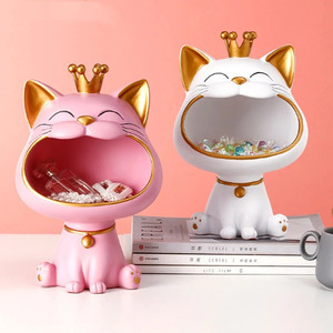 Home Decor Resin Crafts European Style Hot Sale INS Big Mouth Cat Ornaments Storage Cat Home Decoration Lucky Cat Gift Sets