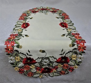 Embroidered Floral Cotton Table Runner Classic Oval Design Hand Washable Home Decor - Product Image 2