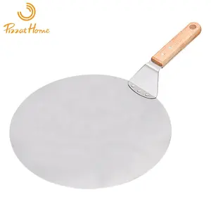 Thép Không Gỉ Pizza Peel Tay Cầm Bằng Gỗ Pizza Xẻng Mái Chèo Tròn Pizza Peels Bánh Xẻng Spatula Công Cụ Làm Bánh