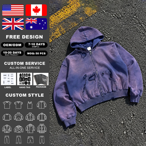 ผู้ผลิตเสื้อผ้าสตรีทแวร์ ฮู้ดดี้โลโก้สั่งทำพิเศษ 450 500 GSM ผ้าฝ้าย 100% เฟรนช์เทอร์รี่ ฮู้ดดี้ซิปแบบขาดๆ รุ่ยๆ - Product Image 2