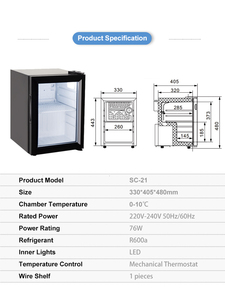 Vanace SC 21L Refrigerador Compacto Blanco Acero Inoxidable Puerta de Vidrio Enfriador de Bebidas Compresor Mini Refrigerador - Product Image 5