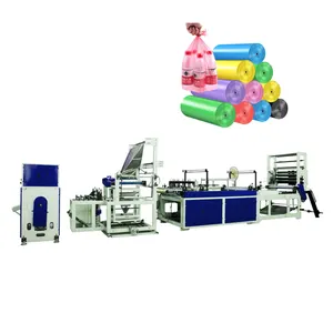 Full automatic new type linkage plastics coreless sealed garbage can double line continuous roll bag making machine