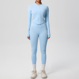 Custom logo Women's Sportswear Clothing <b>Workout</b> Leggings Gym Fitness Zipper up <b>Jacket</b>+leggingsTwo Piece Yoga Sets for Women - Product Image 2