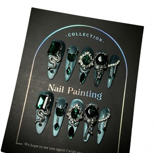 Lot de 30 faux ongles de luxe personnalisés avec logo, courts, en amande, à presser, avec pointe française, en gels souples, vente en gros - Product Image 2