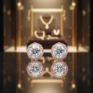 E1551 Orecchini in oro rosa con diamanti, taglio rotondo brillante, colore G, diamanti naturali, stile classico da sposa per donna - Product Image 2