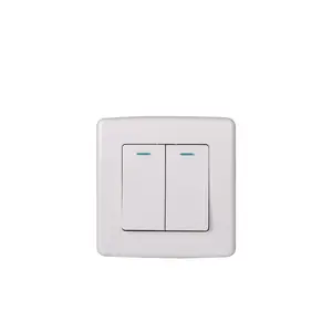 Abuk Manufacturers Ce 2 Gang 1/2 Way White Pc Panel 250v Eu Uk Standard Electrical Wall Light Switch with Led Indicator