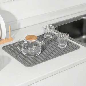 Tapis de séchage de vaisselle en silicone pliable pour évier de cuisine tapis de protection vaisselle de Table tapis de vidange maison anti-moisissure Mat16 pouces X 12 Inc - Product Image 3