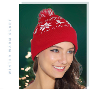 Thời Trang Jacquard Đan Bán Buôn Giáng Sinh Bông Tuyết Biểu Tượng Tùy Chỉnh Mùa Đông <span class=keywords><strong>Hat</strong></span> Với Pom Pom - Product Image 4