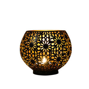 <span class=keywords><strong>Candelabro</strong></span> Trenzado de Alambre de Metal Dorado Estilo Marroquí Vintage, Linterna Hueca Tradicional para Bodas y Eventos - Product Image 1