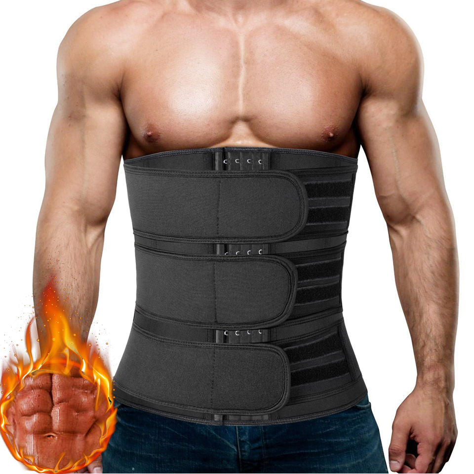 Custom Logo Men Waist Trainer Slimming Body Shaper Compression Wrap Waist Support Trainer Three Fitness Belts Sweat Shaper