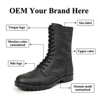 Bottes tactiques en cuir noir pour hommes, à lacets, avec double couche supérieure, œillets et semelle en caoutchouc à chevrons, vente directe d'usine