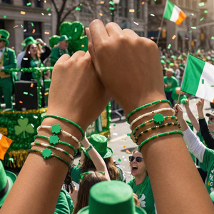 Set di Gioielli Go2boho per San Patrizio, Bracciale con Perline Verdi, Charm a <span class=keywords><strong>Trifoglio</strong></span>, Braccialetto Elastico - Product Image 4