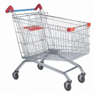 Supermarket Wire Mesh Hand Push 4 Wheel European Style Shopping Trolley Cart