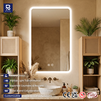 Miroir de salle de bain LED sans cadre personnalisé, rectangulaire arrondi, éclairage frontal, miroir de vanité intelligent anti-buée, fixation murale pour projets hôteliers