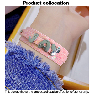 18mm + 8mm sequin PU da Dây đeo cổ tay vòng đeo tay trượt Bảng chữ cái buổi hòa nhạc Bangle trượt quyến rũ thời trang các cặp vợ chồng Vòng đeo tay đổ Femme - Product Image 6