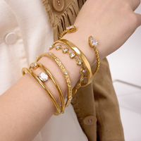 Pulsera de Moda para Mujer MW, Joyería Impermeable de Acero Inoxidable 316L con Circonita, Bañada en Oro de 18K PVD, Diseño Geométrico