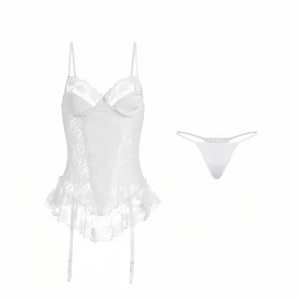 Lencería Sexy de Encaje Transparente con Escote Halter Profundo en V, de una Pieza, sin Tirantes, Sensual e Interesante - Product Image 1