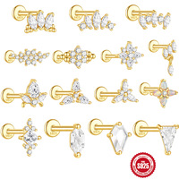 Boucles d'oreilles Gaby en argent sterling S925, uniques, tendance et élégantes, avec zircon et opale géométriques, à dos plat, pour piercing fileté
