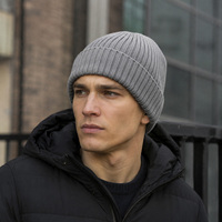 Bonnet d'hiver en tricot côtelé uni et chaud avec revers, personnalisable avec logo brodé OEM