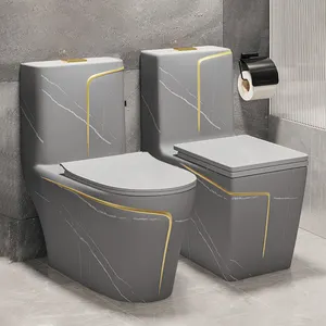 الأكثر مبيعاً وعاء مرحاض رخامي فاخر مثبت على الأرض بخط ذهبي رمادي حمام قطعة واحدة