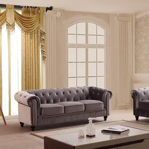 Bộ Ghế Sofa Nút Chesterfield Ghế Sofa 3 Chỗ Đồ Nội Thất Phòng Khách Châu Âu Bằng Da 5 Bộ Da Thật Trong Nhà Hiện Đại Bằng Gỗ A605